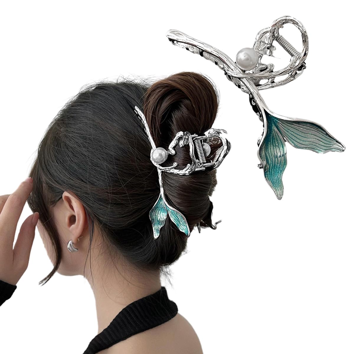 PALAY Hair Claw Clip for Women Stylish Large Mermaid Pearl Hair Clutches Women Non-Slip Metal Hair Jaw Clips Strong Hold Bun Hair Accessories - Silver PALAY Hair Claw Clip for Women Stylish Large Mermaid Pearl Hair Clutches Women Non-Slip Metal Hair Jaw Clips Strong Hold Bun Hair Accessories - Silver